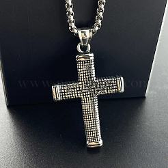 スタイリッシュな304ステンレススチール製クロスペンダントネックレス。メンズファッションアクセサリー。  ステンレス鋼色&nbsp;GA9172