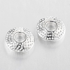 チベット風合金スペーサービーズ  鉛フリー＆カドミウムフリー  フラットラウンド  銀色のメッキ  8x3mm  穴：2.5mm&nbsp;X-TIBEB-R011-S-LF
