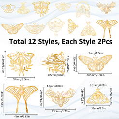 24個12スタイル真鍮ペンダント  混合図形  生（メッキなし）  19~41x30~46x0.3~0.6mm  穴：1~2mm  2個/スタイル&nbsp;KK-SC0005-47