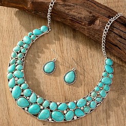 Teardrop Synthetic Turquoise Pendant Necklaces & Dangle Earrings Sets&nbsp;FS-WGC94F7-01