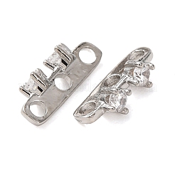真鍮パヴェクリアキュービックジルコニア3穴スペーサーバー  長方形  プラチナ  11.5x3.5x4.5mm  穴：1.5mm&nbsp;KK-K422-21P
