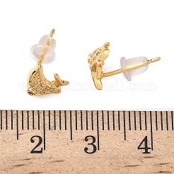 真鍮マイクロパヴェキュービックジルコニアフィッシュスタッドピアス  ニッケルフリー  18KGP本金メッキ  9x8.5mm&nbsp;EJEW-D337-01G