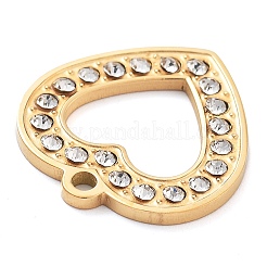 304ステンレスペンダント  ラインストーンハート付き  18KGP本金メッキ  16x15x1.5mm  穴：1.5mm&nbsp;STAS-M076-07G