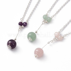 3Pcs Natural Gemstones Pendant Necklaces&nbsp;NJEW-FS0001-04