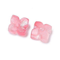 染色・加熱ガラスビーズキャップ  4  - 花びらの花  サクランボ色  10x10x3.5mm  穴：1.4mm&nbsp;GLAA-Z019-01L