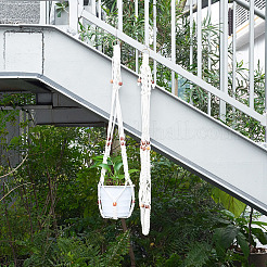 2Pcs Handmade Macrame Polyester with Wood Bead Plant Hanger&nbsp;AJEW-HS0001-47A