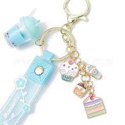 合金エナメルペンダントとミルクティー樹脂とアクリルカップペンダントキーホルダー  花柄PVCロープキーホルダー付き  ライトスカイブルー  240mm&nbsp;KEYC-JKC01233-02