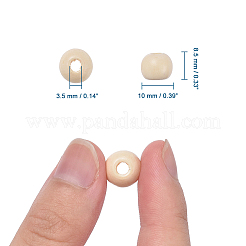 天然木のビーズ  クラフト作りのための丸い木製の大穴ビーズ  無鉛の  乳白色  10x8.5mm  穴：3.5mm  約3000個/1000g&nbsp;LS-TB10mmY-8
