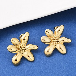 304ステンレススチールスタッドピアス  花  ゴールドカラー  30x25mm&nbsp;EJEW-S265-08G