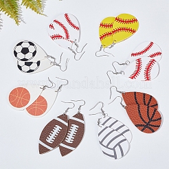 8 Pairs 8 Style PU Imitation Leather Teardrop with Sport Theme Pattern Dangle Earrings&nbsp;EJEW-AN0001-79