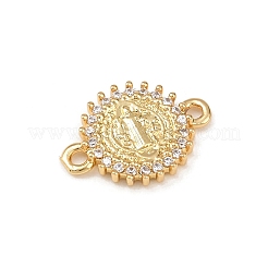Brass Pave Clear Cubic Zirconia Religion Flat Round with Saint Connector Charms&nbsp;KK-L255-09G-02