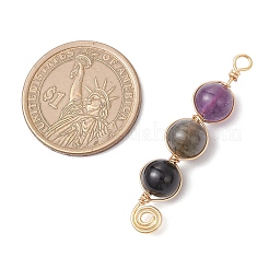 5Pcs 5 Styles Dyed Natural Malaysia Jade & Amethyst & Black Onyx(Dyed & Heated) & Rose Quartz & Labradorite Round Beaded Pendants&nbsp;PALLOY-JF04051-01