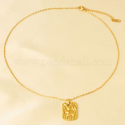 304 Stainless Steel Textured Rectangle with Star Pendant Necklaces for Women&nbsp;WGD11CE-02
