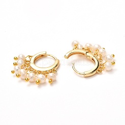 女性のための天然淡水真珠フープピアス  真鍮huggieフープピアス  ホワイト  23mm  ピン：1mm&nbsp;EJEW-JE04623