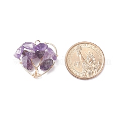 天然石アメジストペンダント  銅のパーツと真鍮のパーツ  ハート＆ツリー  25.5x27x8mm  穴：2.6mm&nbsp;PALLOY-JF01449-02