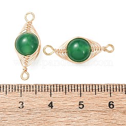 Natural Green Onyx Agate(Dyed & Heated) Round Links Connector Charms with Copper Herringbone Wire-Wrapped&nbsp;KK-Z152-05G-08B