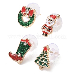 クリスマステーマの合金エナメルスタッドピアス4個  混合図形  ライトゴールド  12~16x7~12mm&nbsp;EJEW-B068-02KCGG-03