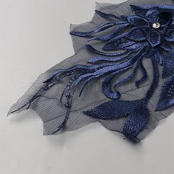 化学繊維、鉄、アクリル、刺繍、レースの襟  縫製アクセサリー  花  プルシアンブルー  490x180x7mm&nbsp;LS-DIY-WH0899-291A