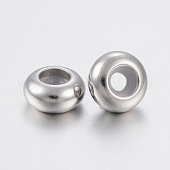 202ステンレスビーズ  プラスチック付き  スライダービーズ  ロンデル  ステンレス鋼色  8x4mm  穴：2mm&nbsp;LS-STAS-F148-8mm-07P