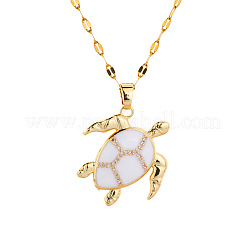 Brass White Enamel Turtle Pendant Dapped Chain Necklaces for Women&nbsp;FJ9996-1