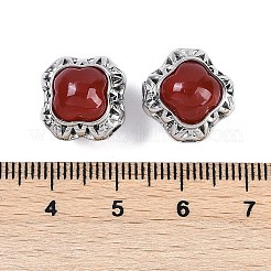 真鍮パヴェ天然カーネリアン（染色＆加熱）ビーズ  正方形  プラチナ  13x13x12.5mm  穴：2.3mm&nbsp;KK-U043-38P-01