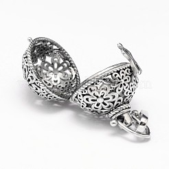 Rack Plating Brass Hollow Round with Flower Cage Pendants&nbsp;KK-M181-09AS