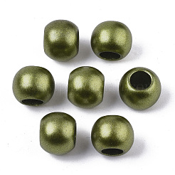 塗装アクリルヨーロッパのビーズを散布  マットなスタイル  大穴ビーズ  ロンデル  オリーブドラブ  10mm  穴：5mm&nbsp;ACRP-WH0002-01B