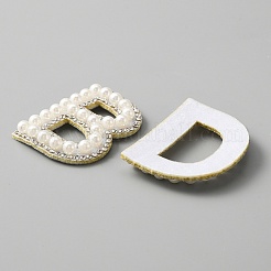 ワードブライドアイロン接着アップリケ  Abs プラスチック模造真珠ビーズ & 不織布フェルト生地  マスクと衣装のアクセサリー  ミシンクラフト装飾  クリスタル  45~46x20~39x6mm  5個/セット&nbsp;PATC-WH0001-87B