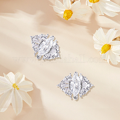 イヤホン装飾アクセサリー用合金ラインストーンクリップ2個  プラチナ  花  12x17x8mm  穴：4mm&nbsp;FIND-CP0003-61A