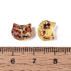 ピカソの透明ガラスビーズ  猫  ライトカーキ  8~8.5x9.5~10x5.5~6mm  穴：1mm  約750個/ポンド&nbsp;SEED-N012-07I