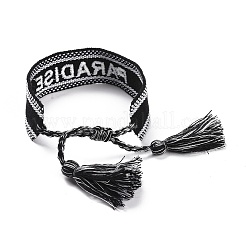 Word Paradise Polycotton(Polyester Cotton) Braided Bracelet with Tassel Charm&nbsp;LS-BJEW-F429-09