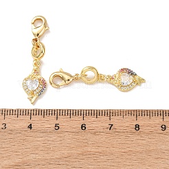 Fish Brass Micro Pave Clear Cubic Zirconia Pendant Decorations&nbsp;KK-T083-01N-G