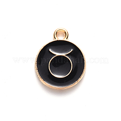 合金エナメルチャーム  星座とフラットラウンド  ライトゴールド  ブラック  牡牛座  15x12x2mm  穴：1.5mm  50個/箱&nbsp;ENAM-SZ0001-27C-C