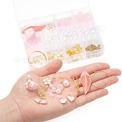 DIYイヤリング作成キット  フェイクスエード＆アイロン＆アクリル＆合金エナメル＆真鍮ペンダントを含む  ガラス＆ABSプラスチックビーズ  真鍮のピアスフック＆リング  鉄のピンとビーズのキャップ  304ステンレススチール丸カンとアズキチェーン  ミックスカラー  ビーズ：90個/箱&nbsp;DIY-FS0001-86