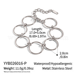 女性用20mm 304ステンレススチールリングリンクチェーンブレスレット  ステンレス鋼色  6.69インチ（17cm）&nbsp;GQ4302-3