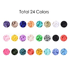 240g24色手作りポリマークレイビーズ  ヒシビーズ  ジュエリー工芸用品のDIY用  ディスク/フラットラウンド  ミックスカラー  8x1mm  穴：2mm  10 G /カラー&nbsp;CLAY-JP0001-10-8mm