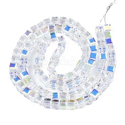 電気メッキ透明ガラスビーズ連売り  ABカラーメッキ  多面カット  キューブ  クリアAB  5.5x5.5x5.5mm  穴：1.5mm  約95~98個/連  20.47~21.25インチ（52~54cm）&nbsp;EGLA-N002-17B-B01