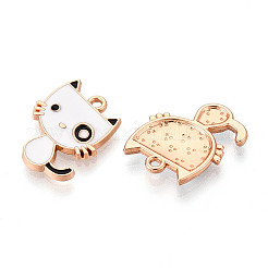 合金とエナメルのペンダント  猫の形  カドミウムフリー＆鉛フリー  ゴールドカラー  ホワイト  17x14x2mm  穴：1.2mm&nbsp;ENAM-T021-35B-G