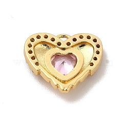 ラックメッキ真鍮マイクロパヴェキュービックジルコニアチャーム  カドミウムフリー＆鉛フリー  長持ちメッキ  翼のチャーム付きハート  18KGP本金メッキ  パールピンク  11x13x2.5mm  穴：1mm&nbsp;KK-P230-19G-02
