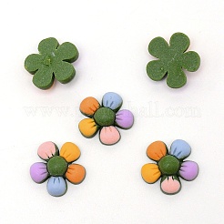 樹脂カボション  DIYアクセサリー  カラフルな花  濃い緑  21x7mm&nbsp;RESI-TAC0007-19C