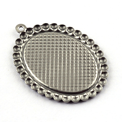 変色防止ペンダントカボションセッティング  304ステンレス  オーバル  ステンレス鋼色  トレイ：13x18mm  27.5x19.5x1.5mm  穴：1mm&nbsp;X-STAS-Q194-17