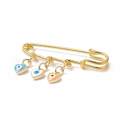 Rack Plating Brass Enamel Heart with Evil Eye Charms Safety Pin Brooch&nbsp;JEWB-BR00090