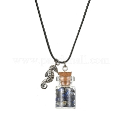Glass Bottle & Alloy Sea Horse Pendant Necklace&nbsp;NJEW-FZ00014