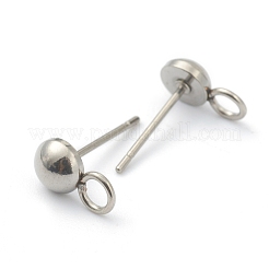 変色しない202ステンレススチールスタッドピアス金具  カン付き  半円  ステンレス鋼色  8.5x5mm  穴：2.5mm  ピン：0.8mm&nbsp;STAS-F266-18B-P