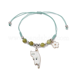 Natural Green Jade Beads Braided Bead Bracelets&nbsp;BJEW-TA00621-04