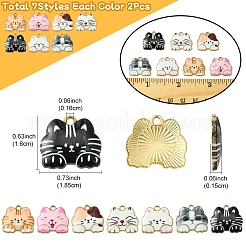 14本7色合金ペンダント  エナメル  ライトゴールド  猫  ミックスカラー  16x18.5x1.5mm  穴：1.6mm  2個/カラー&nbsp;FIND-FS0003-01