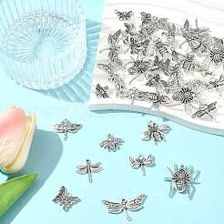 40pcs10スタイルチベットスタイルアロイペンダント  昆虫チャーム  カドミウムフリー＆鉛フリー  アンティークシルバー  12.3~25.5x9~31.5x1.5~5mm  穴：1.2~2mm  4個/スタイル&nbsp;TIBEP-FS0001-45