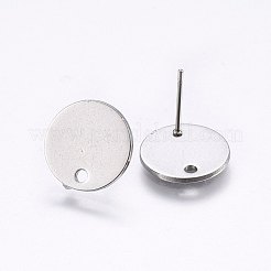 フラットプレート 201 ステンレススチール スタッド イヤリング 金具  304ステンレスピン付き  フラットラウンド  ゴールドカラー  12x1mm  穴：1.5mm  ピン：0.8mm&nbsp;STAS-I095-04P-B