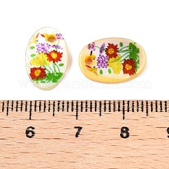 天然淡水貝の両面プリント楕円形チャーム  花  14.5x10x2.3mm  穴：1.6mm&nbsp;SHEL-T020-05F