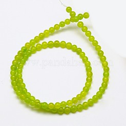天然石マレーシアジェイドビーズ連売り  ラウンド染めビーズ  緑黄  4mm  穴：1mm  約90個/連  14.8インチ&nbsp;X-G-M097-4mm-07